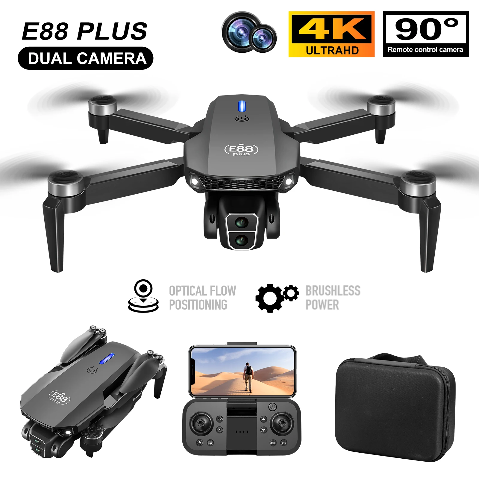 Drone Quadcopter E88 Plus baru - Rc Helicopter Electric ulasan dan harga